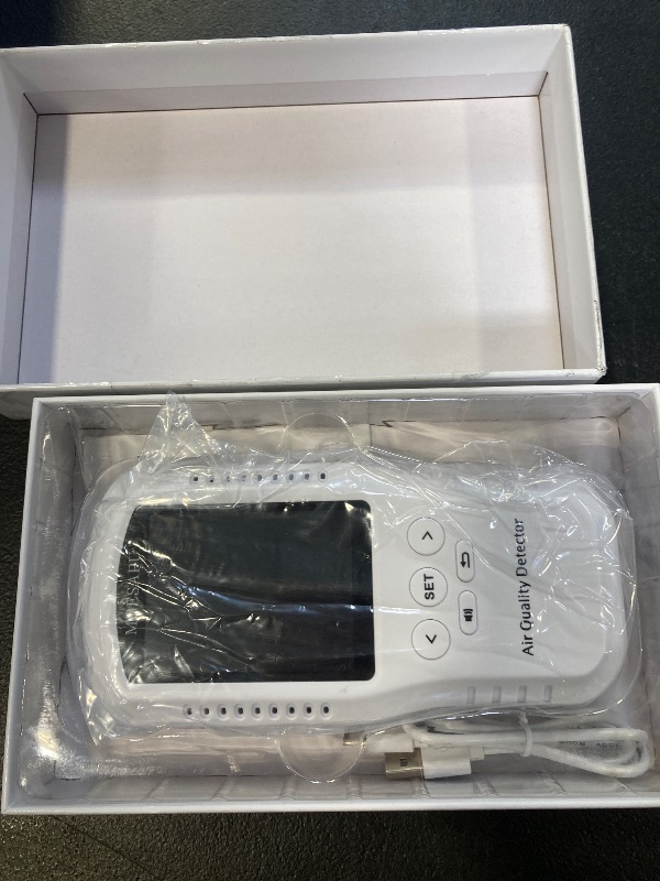 Photo 1 of 8-in-1 Formaldehyde Indoor Air Quality Monitor, PM2.5 HCHO TVOC CO CO2 Detector, Temperature Humidity Meter, Real-Time Reader for AQI, Portable Tester with Kickstand in Home