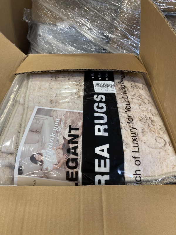 Photo 1 of 6x9 Area Rug Living Room: Washable Neutral Vintage Large Rugs Non-Slip Stain Resistant Soft Low Pile Indoor Retro Carpet for Bedroom Dining Room Under Table Office Playroom - Light Brown