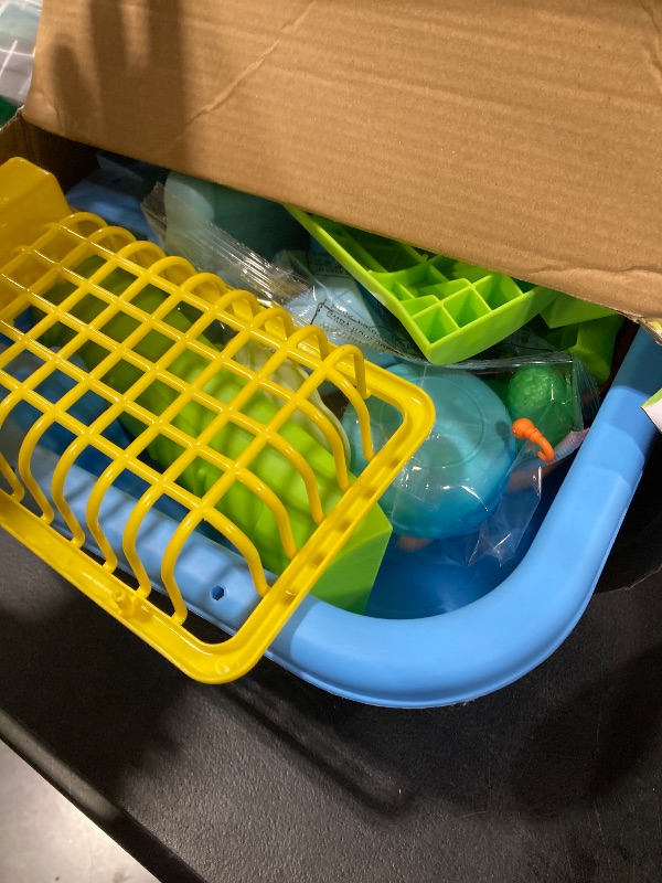 Photo 1 of 21" H Play Sink with Running Water, 4-in-1 Kids Kitchen Sink Toy with Electric Faucet, Mini Water Table with Detachable Legs, Fishing Game, Pretend Play Dishwasher Gift Set for Boys & Girls(Blue)