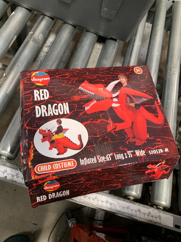 Photo 1 of Kids Inflatable Dragon Costume Ride On Halloween Blow Up Costumes for Boys Themed Party Girls Dress Up Cosplay Red