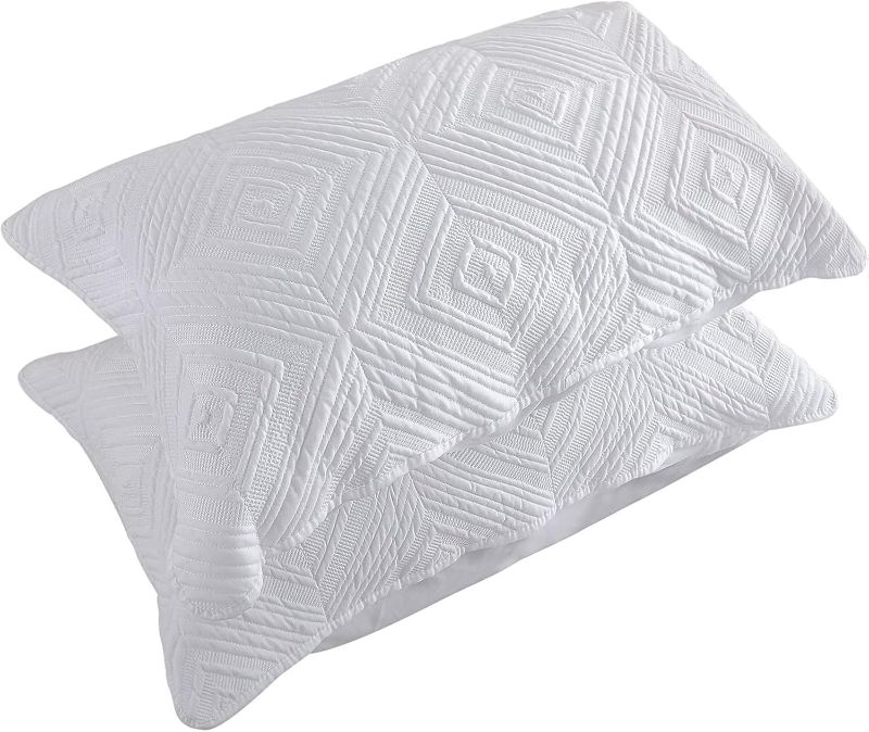Photo 1 of  Pillow Shams King Size Set of 2, Ultra Soft Breathable Quilted Pillow Cases 20 x 36 inches for Sleeping, Decorative Microfiber Bed Pillowcases Easy Care, Cream Color.