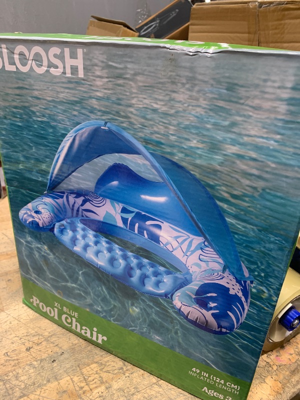 Photo 1 of Sloosh Pool Floats with Canopy Adult,XL Inflatable Pool Lounge Chairs with Cup Holders,Floating Chair for Adults,Inflatable Floaties with Headrest for Party Beach Summer Water Fun,Blue