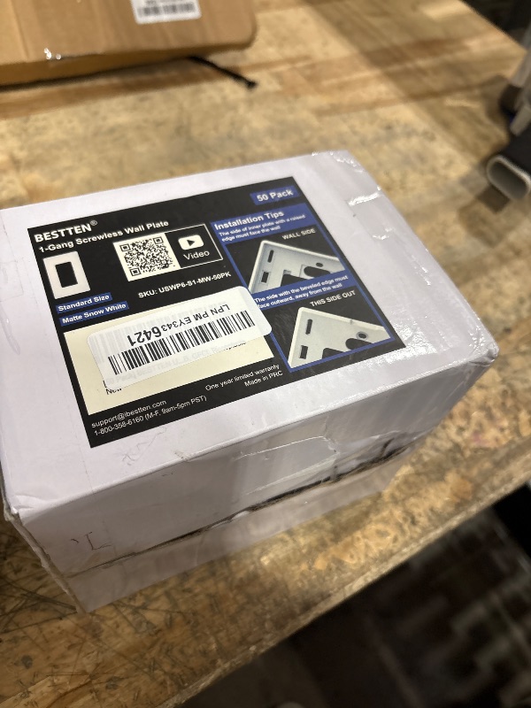 Photo 1 of (50 Pack) BESTTEN USWP6 Matte Snow White Screwless Wall Plate, 1 Gang Switch Plate, Decorator Receptacle Outlet Cover, H4.69” x W2.91”, UL Listed