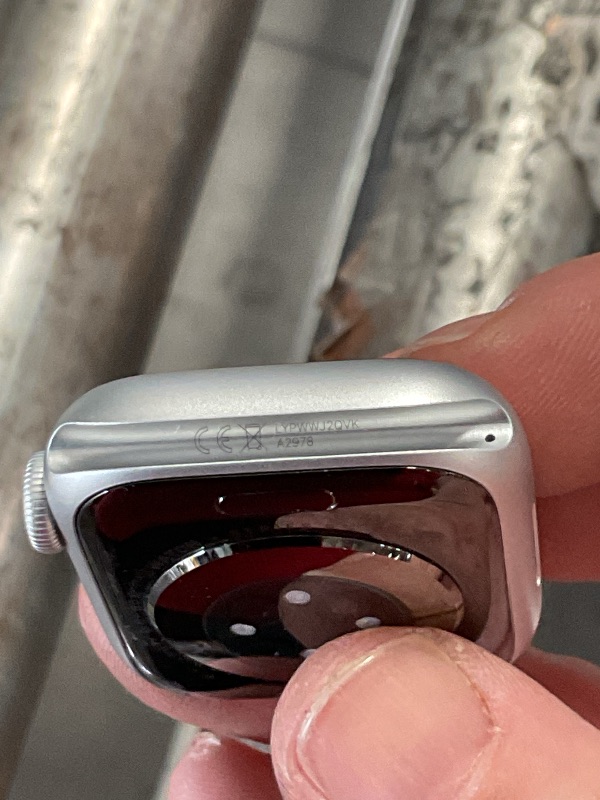 Photo 1 of **LOCKED*** Apple Watch Series 9 [GPS 41mm] Smartwatch with Silver Aluminum Case with Storm Blue Sport Band S/M. Fitness Tracker, Blood Oxygen & ECG Apps, Always-On Retina Display