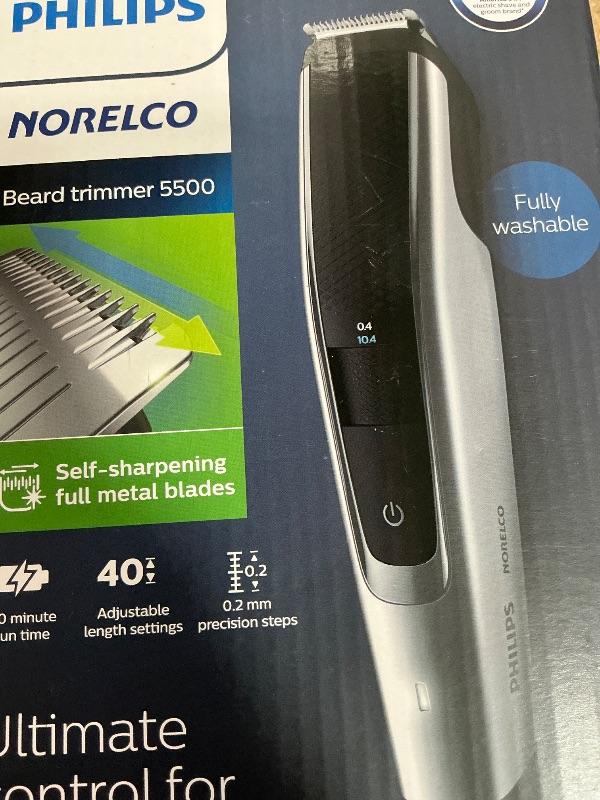Photo 1 of **MISSING CHARGING CORD** Norelco Philips Beard Trimmer and Hair Clipper Series 5500, Electric, Cordless, one Pass Beard Trimmer and Hair Clipper with Washable Feature for Easy Clean - No Blade Oil Needed - BT5511/49