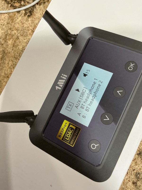 Photo 1 of 1Mii B03Pro+ Bluetooth 5.3 Transmitter Receiver Certified LDAC for TV Home Stereo, Long Range Bluetooth Extender Wireless Audio Adapter with Screen, Optical RCA AUX 3.5mm Outputs/Inputs