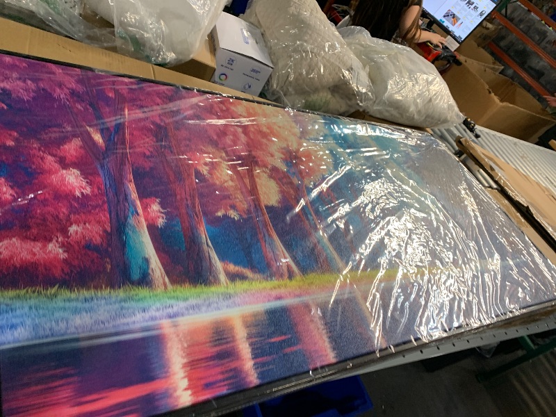 Photo 1 of ***(HEAVILY USED/ MINOR DAMAGE)***JEAWA Framed Wall Art Canvas - Large Size 24x48 IN Lake Landscape Wall Pictures Colorful Tree Forest Paintings Artwork Ready to Hang Living Room Bedroom Kitchen Home Office Decor
