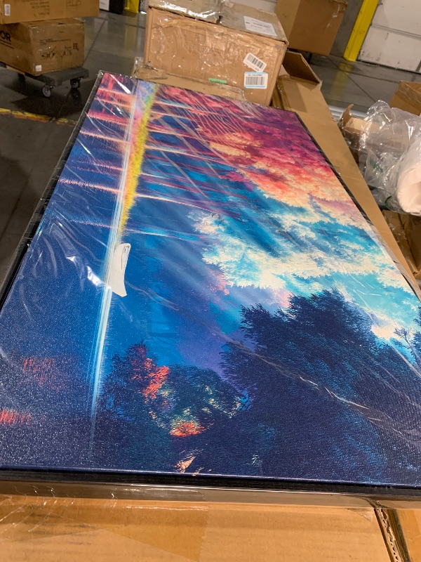 Photo 1 of ***(HEAVILY USED/ MINOR DAMAGE)***JEAWA Framed Wall Art Canvas - Large Size 24x48 IN Lake Landscape Wall Pictures Colorful Tree Forest Paintings Artwork Ready to Hang Living Room Bedroom Kitchen Home Office Decor
