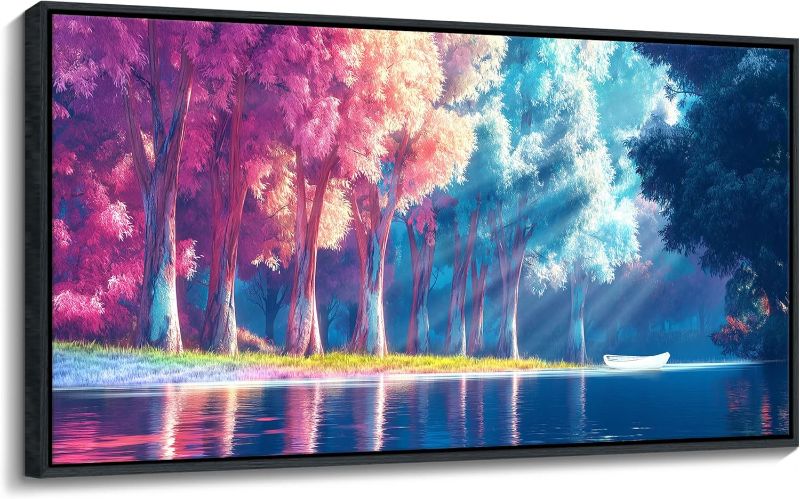 Photo 1 of ***(HEAVILY USED/ MINOR DAMAGE)***JEAWA Framed Wall Art Canvas - Large Size 24x48 IN Lake Landscape Wall Pictures Colorful Tree Forest Paintings Artwork Ready to Hang Living Room Bedroom Kitchen Home Office Decor
