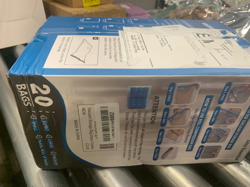 Photo 1 of 20 Pack Vacuum Storage Bags, Space Saver Bags (4 Jumbo/4 Large/4 Medium/4 Small/4 Roll) Compression for Comforters and Blankets, Sealer Clothes Storage, Hand Pump Included