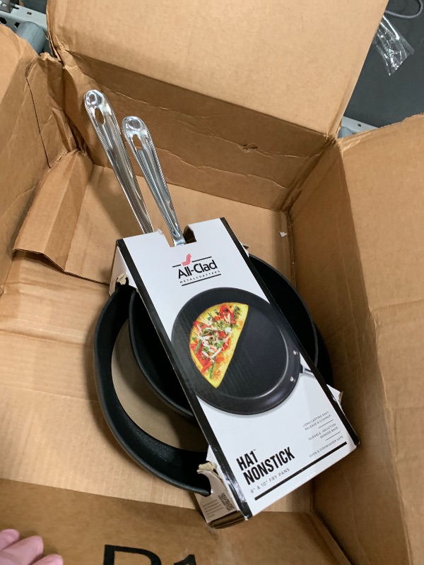 Photo 1 of ************NEW, BUT PANS ARE DENTED***************
All-Clad HA1 Hard Anodized Non Stick Fry Pan Set 2 Piece, 8, 10 Inch, Induction, Oven Broiler Safe 500F, Pots and Pans Set, Kitchen Frying Pans, Skillets, Premium Cookware, Home, Dishwasher Safe Black