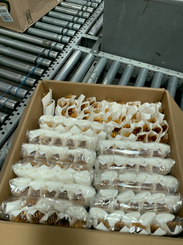 Photo 1 of (PARTIAL SET) Joyido 200Guests Pre Rolled Gold Plastic Silverware Sets - Heavy Duty Gold Cutlery - Include 200 Pack Wrapped Disposable Utensils with Napkins for Parties & Dinners & Weddings