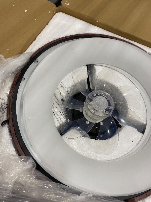 Photo 1 of **COVER BROKEN**Carrefour Ceiling Fan with Light, 19.5'' Smart Low Profile Ceiling Fan, Flush Mount LED Fan with Remote, 6 Speeds, Reversible, Dimmable, RGB Ceiling Light for Bedroom, Kids Room (Matte Black)