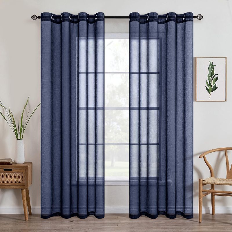 Photo 1 of  Sheer Curtains 84 Inches Long 2 Panels Grommet Window Treatment for Living Room Bedroom Dining Room(Blue Sapphire 42" W x 84" L)