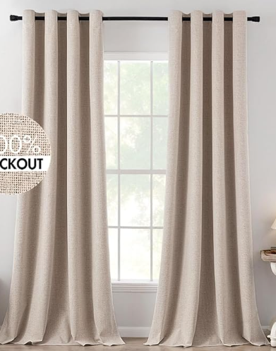 Photo 1 of  **PHOTO FOR REFERENCE/POSSIBLE PARTIAL SET LOOKS LIKE ONLY 1 PANEL** Blackout Linen Textured Curtains for Bedroom Solid Thermal Insulated Natural Beige Grommet Room Darkening Curtains & Drapes Luxury Decor for Living Room Nursery