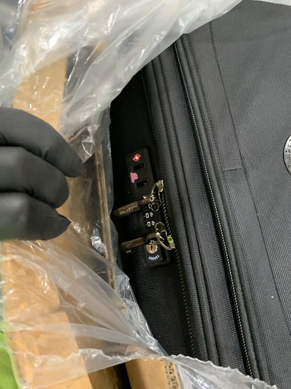 Photo 1 of (damaged lock) DELSEY PARIS Helium DLX Softside Expandable Luggage with Spinner Wheels, Black, Checked-Large 29 Inch