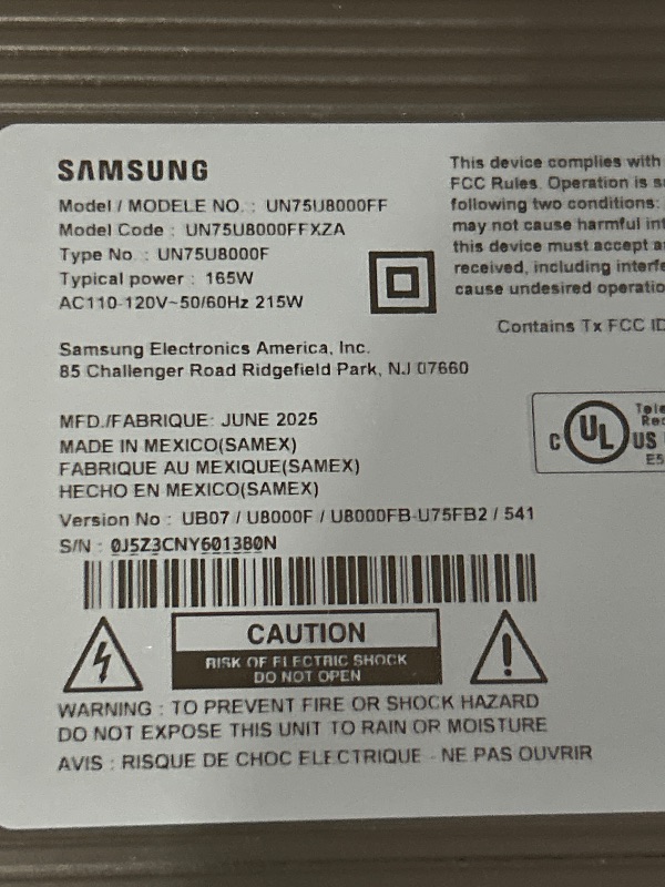 Photo 1 of *** PARTS ONLY ***Samsung 75-Inch Class Crystal UHD U8000F 4K Smart TV (2025 Model) Endless Free Content, Crystal Processor 4K, MetalStream Design, Knox Security, Alexa Built-in