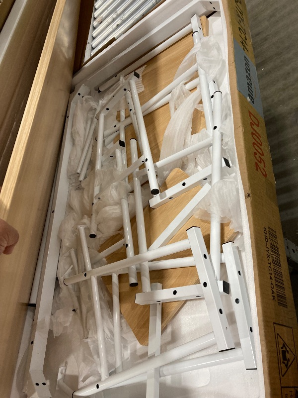 Photo 1 of **********************missing hardware**************************
VECELO Kitchen Table and Chairs for 4, Dining Room Set with Chairs/Stools, Heavy-Duty Metal Frame with Wooden Tabletop for Small Spaces, Easy Assembly, Natural Oak