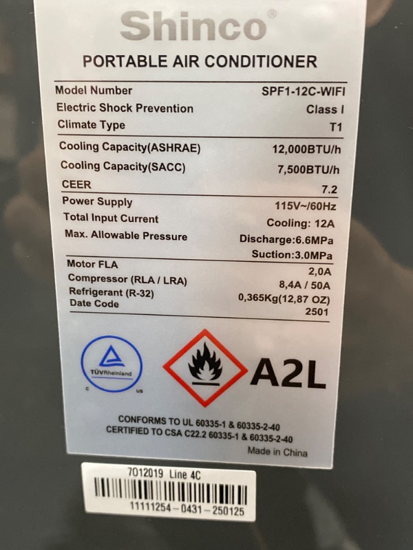 Photo 1 of **************MISSING ALL ACCESSORIES*************
Shinco 12,000 BTU Portable Air Conditioner with WiFi, Portable AC Unit with Built-in Cool, 3-in-1 Cooling Fan & Dehumidifier for Rooms up to 400 Sq.Ft, Remote, 24H Timer, Installation Kits