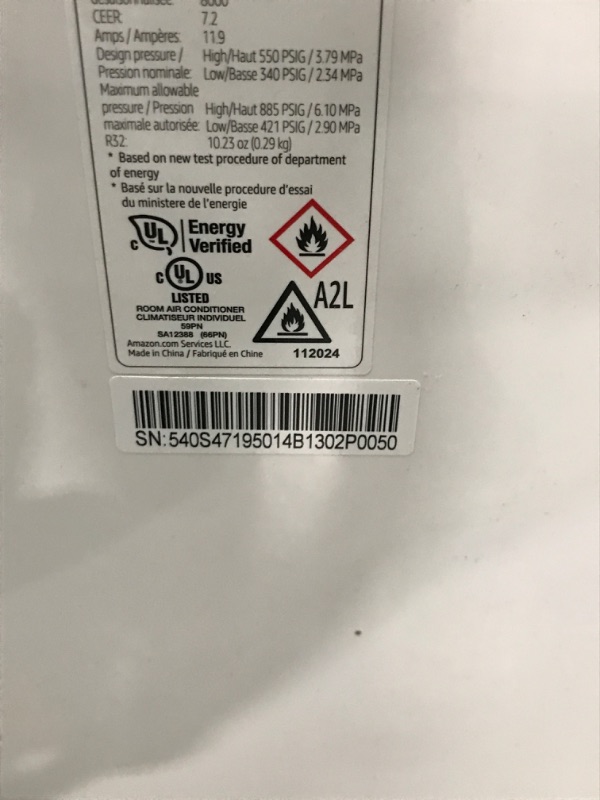 Photo 1 of  BROKEN WHEEL*
Amazon Basics 3-In-1 Portable Air Conditioner, 12000 BTU (ASHRAE), Cools Up to 550 Sqf, Portable AC with Cool/Dry (Dehumidifier)/Fan-Only Functions, Auto Mode, Sleep Mode, Timer, White