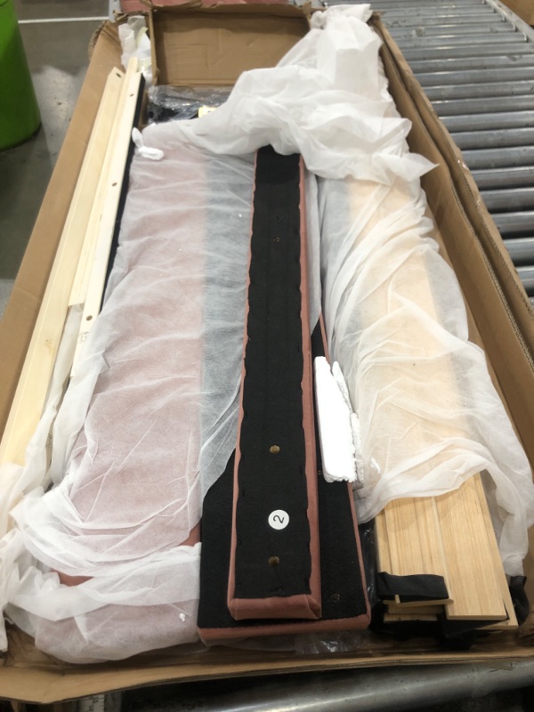 Photo 1 of  Full/Queen Size Upholstered Platform Bed with Flower Pattern Headboard