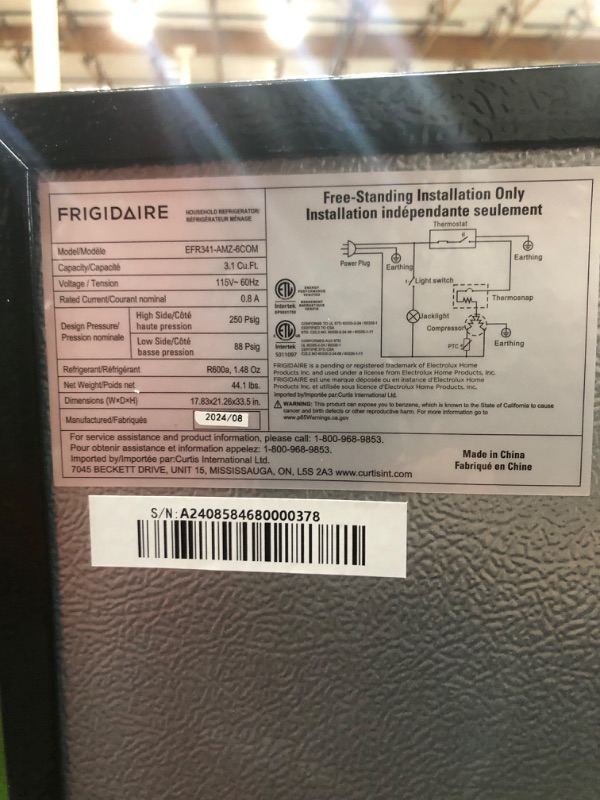 Photo 1 of **see notes**Frigidaire EFR3A1 Compact Small Top-Freezer Refrigerator, Stainless Steel Mini Bar Fridge, Platinum Series-21.26" D x 17.83" W x 33.5" H, 3.2 cu ft Double Door