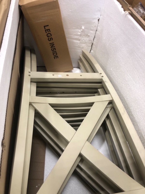 Photo 1 of *** missing parts **LUXOAK 7-Piece Farmhouse Solid Wood Dining Table Set with 6 Chairs, 60" Rectangular Dining Table & Chair Set for 6 People, Dining Table with Wood Legs, Table Set for Dining room, Kitchen, Rustic Cream