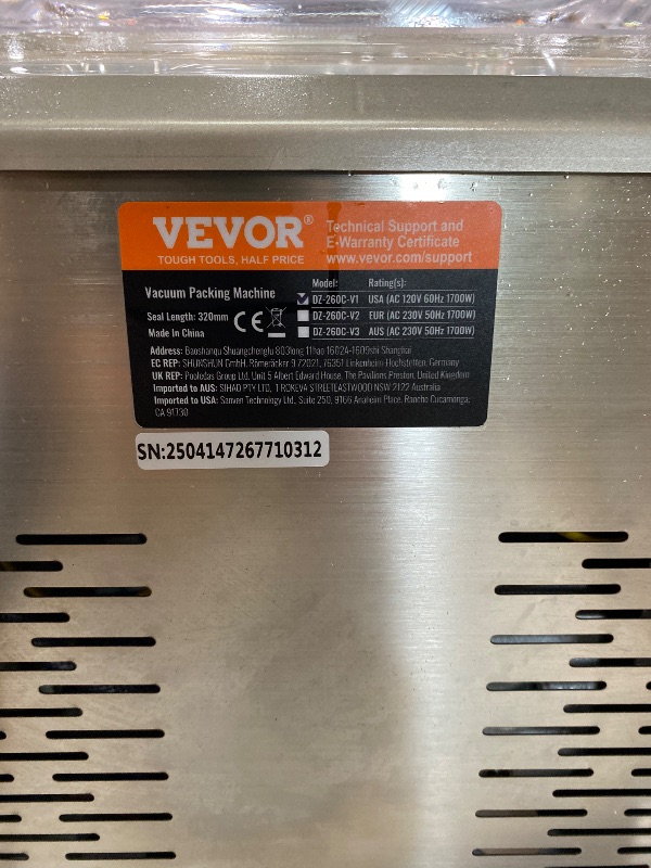 Photo 1 of ** not functional***VEVOR Chamber Vacuum Sealer, 320W Sealing Power, Vacuum Packing Machine for Wet Foods, Meats, Marinades and More, Compact Size with 12.6 in Sealing Length, Applied in Home Kitchen and Commercial Use