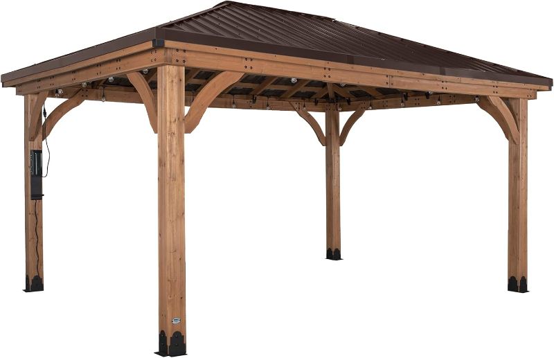 Photo 1 of ** factory sealed **Backyard Discovery Barrington 16' x 12' x 13'  Cedar Wood Outdoor Gazebo Pavilion with Hardtop Galvanized Steel Hip Roof, Snow Support, Wind Resistance