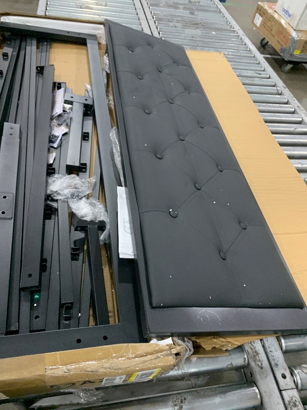 Photo 1 of **see note **Feonase Full Size Metal Bed Frame with Faux Leather Button Tufted Headboard, Heavy-Duty Platform Bed Frame with 12" Storage, Steel Slats Support, No Box Spring Needed, Noise Free, Black