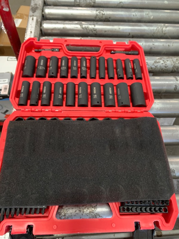 Photo 1 of  3/8”Drive Impact Socket Set,Standard SAE(5/16 to 3/4-Inch) Metric Size(8-22mm), CR-V Steel Deep&Shallow Kit, Adapters, Ratchet Handle, Screwdriver Bit Set, Spark Plug Socket, 6 Point