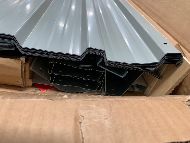 Photo 1 of ** not complete set **DWVO 10x10ft Metal Outdoor Storage Shed with Window, Lockable Tool Storage Sheds, Oversized Steel Garden Sheds with Sloped Roof for Backyard, Patio, Garage, Lawn, Gray & White