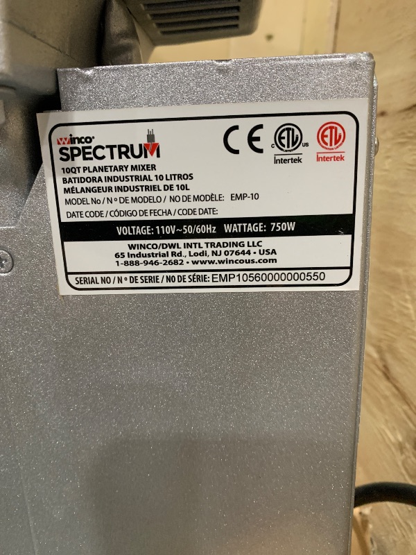 Photo 1 of ****************FOR PARTS ONLY- motor is burned out and missing parts/damaged*************************
Winco Commercial-Grade Planetary Mixer, 10 Liter,silver