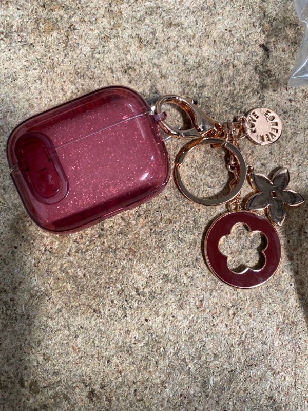 Photo 1 of (with Lock) Clear Case Compatible for Cute Apple Airpods Pro1/2 Cases with Bling Keychain, VISOOM TPU Transparency Air pods Pro 1st 2nd Generation Earbuds Bling Keychain for iPod Pro2 1,Burgundy