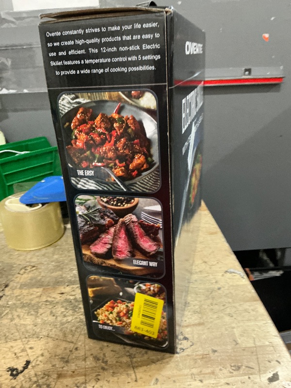 Photo 1 of **UNKNOWN DAMAGES/ MISSING PIECES**  OVENTE 12 Inch Electric Skillet and Frying Pan with Nonstick Coating, 1400W Power, Adjustable Temperature Control, Tempered Glass Lid with Vent and Cool Touch Handles, Black SK11112B