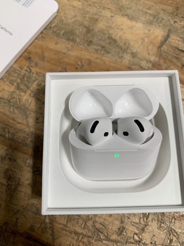Photo 1 of ** ACCOUNT LOCKED **Apple AirPods 4 Wireless Earbuds, Bluetooth Headphones, Personalized Spatial Audio, Sweat and Water Resistant, USB-C Charging Case, H2 Chip, Up to 30 Hours of Battery Life, Effortless Setup for iPhone