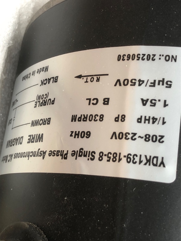 Photo 1 of 0131M00061SP, 1/4 Hp Condenser Fan Motor Replaces Goodman Condenser Fan Motor, Zongshan Broad-Ocean YDK-180S84062-01-830 RPM, 1-Speed, Replaces Amana Janitrol P/N: 0131M00014PS