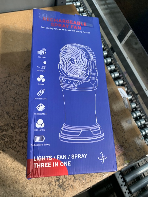 Photo 1 of (PARTIALLY TESTED) Misting Fan Portable Camping Fan 42800mAh Battery Powered with Remote Control, RGB Ambient Light with 2L Bucket, Battery Indicator, 120° Auto Oscillating, Timing Function, Grip Handle