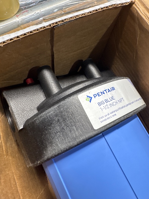 Photo 1 of (PARTS) (SIGNS OF USE) (UNTESTED) Pentair Pentek 166201 Big Clear Filter Housing, 1" NPT #20 Whole House Heavy Duty Water Filter Housing with Pressure Relief Button, 20-Inch, Blue/Clear