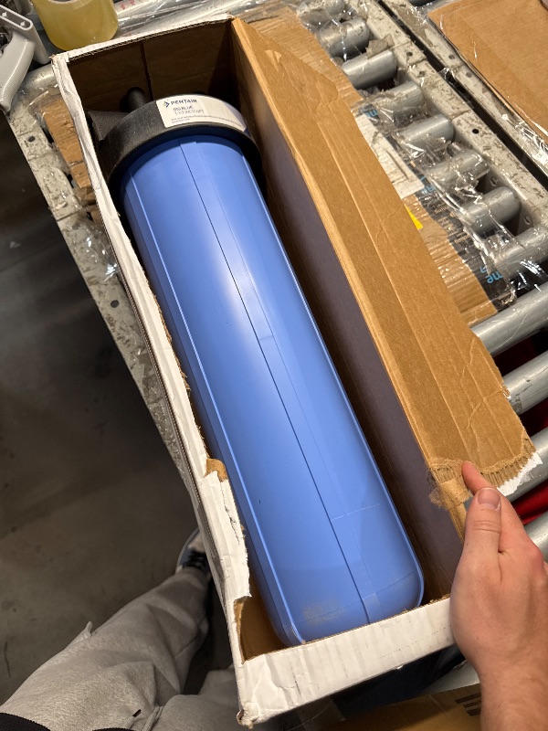 Photo 1 of (PARTS) (SIGNS OF USE) (UNTESTED) Pentair Pentek 166201 Big Clear Filter Housing, 1" NPT #20 Whole House Heavy Duty Water Filter Housing with Pressure Relief Button, 20-Inch, Blue/Clear
