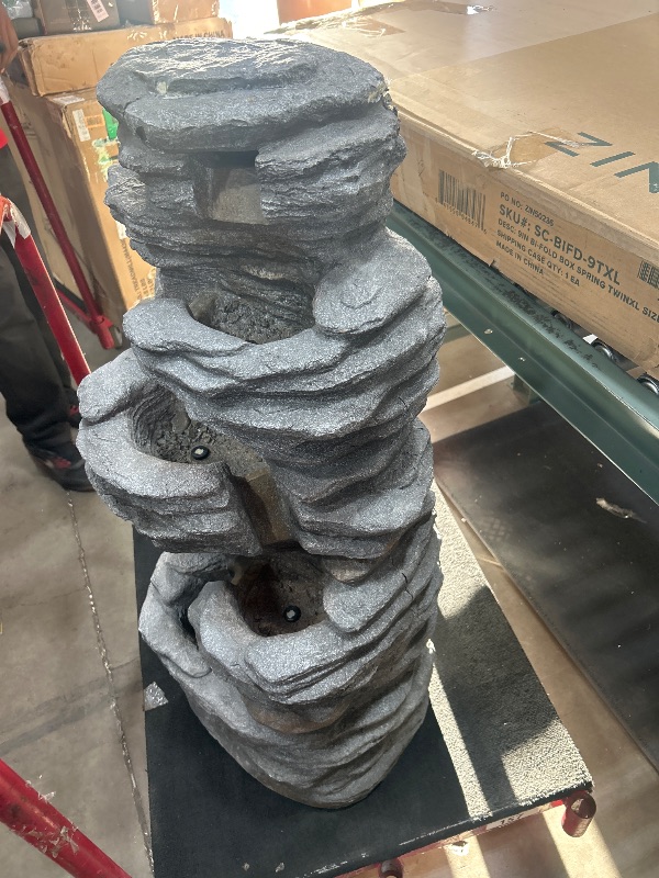 Photo 1 of **** SEE NOTES **** Jocoevol 40" Outdoor Water Fountain with LED Lights - 5-Tier Cascading Rock Waterfall Fountain, Natural Rock Look, Ideal for Garden, Landscaping, Patio, Balconies and Yard Decor
