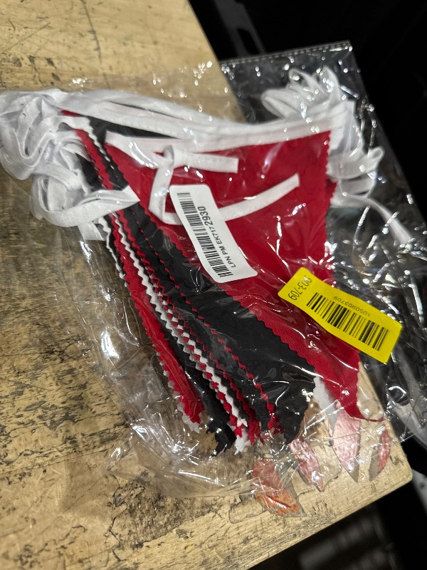 Photo 1 of 10M/32Ft Red Black White Banner Halloween Party Decorations Triangle Flag Fabric Pennant Garland Bunting for Wedding Graduation Birthday Pirate Casino Mickey Mouse Ladybug Theme Hanging Festival Decor