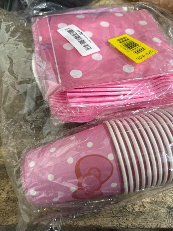 Photo 1 of 161PC Pink kittens Birthday Party Supplies Kit - Includes Pink Cat Dot Plates Napkins Cups Tablecloth Straws Forks Spoons Knives for Girls Party, Baby Shower, Cute Kattyy Decorations serve 20 Guests