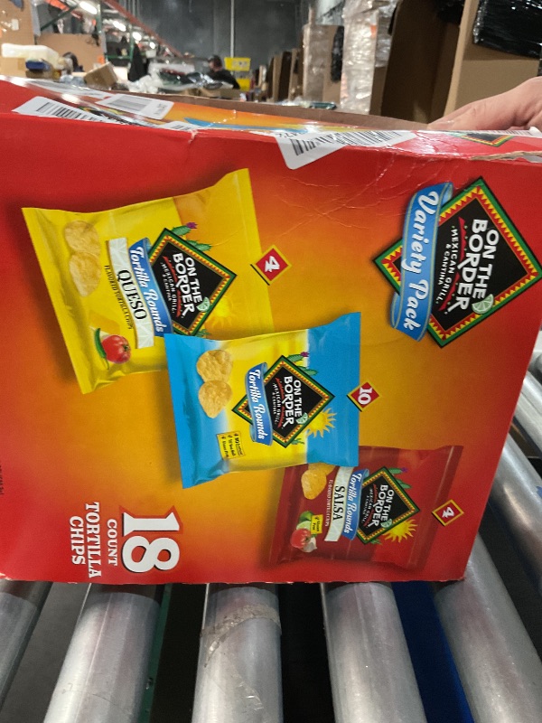 Photo 1 of *** PALLET OF 59 BOXES (~1,062 BAGS) *** TRUCK OR TRAILER PICKUP ***
*** EXPIRATION: February 9, 2026 *** On The Border Tortilla Chips Variety Pack, 18 Count Single-Serve Bags (1 oz Each) – Includes Tortilla Rounds, Queso Flavored Tortilla Rounds, and Sal
