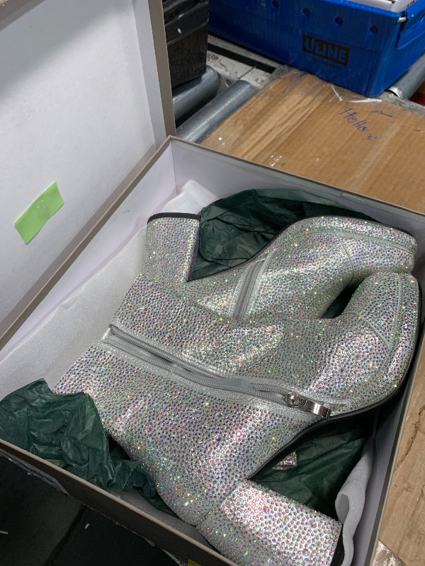 Photo 3 of FINDVELL Rhinestone Boots For Women Chunky Block Heeled Sparkly Platform Ankle Booties Glitter Shoes Wedding Bride Size 8