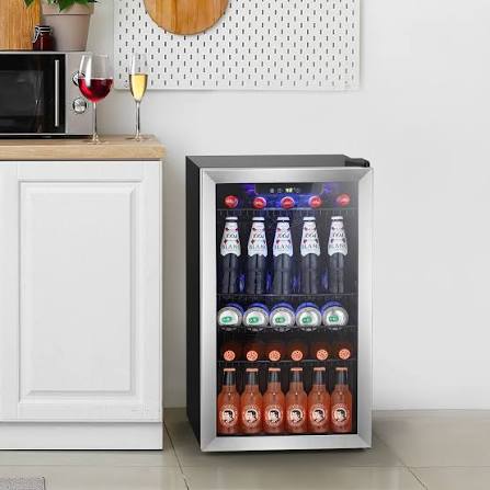 View 1 of Stainless Steel Freestanding Indoor Beverage Refrigerator with Glass Door