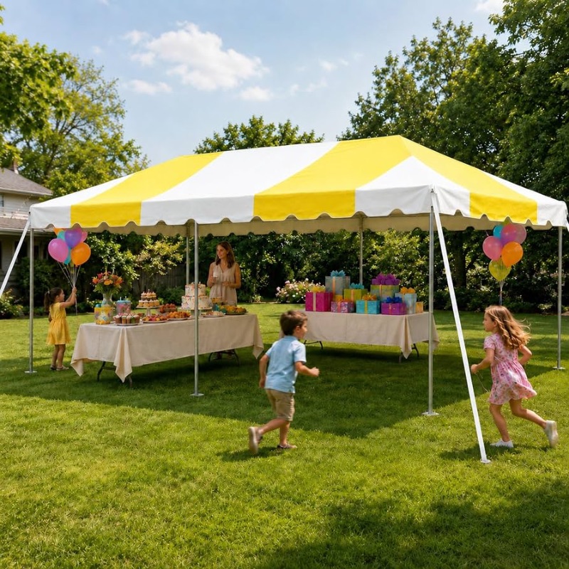 View 1 of ***TRUCK/TRAILER PICKUP ONLY***Party Tents Direct 10' x 20' Weekender Frame Canopy with Yellow White Cover
Heavy-Duty Steel Waterproof PVC Vinyl Sun Shade Shelter Outdoor Venue for Weddings, Events, Fiestas & Camping