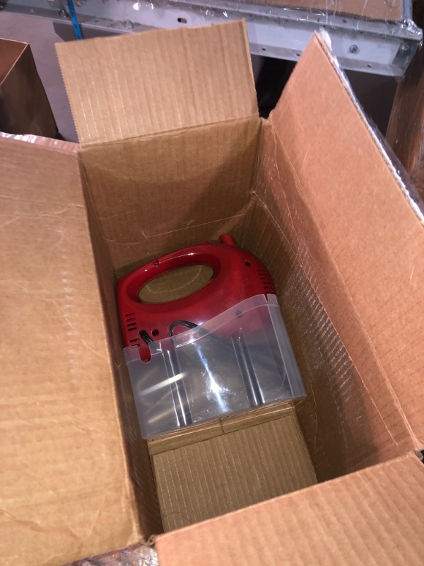 Photo 1 of OVENTE 5-Speed Electric Hand Mixer with Stainless Steel Mixing Whisk, Snap-On Storage Case, Portable & Lightweight 150W Motor, Compact Handheld Mixer for Baking, Blending or Cooking, Red HM151R