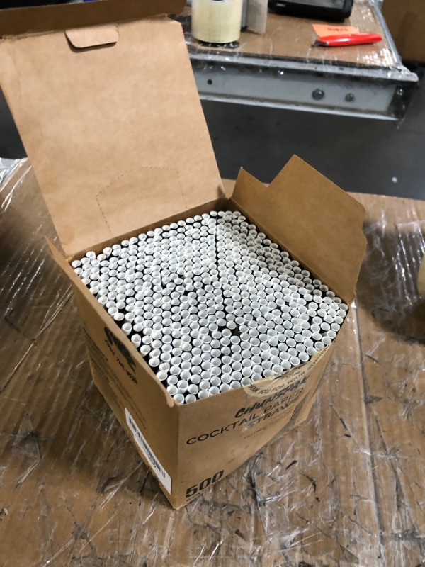 Photo 1 of [500 Counts] Chunspak 5.75 inch Eco-friendly Disposable Short Paper Drinking Straws Bulk for Cocktail, Mixed Drinks - Black White Striped