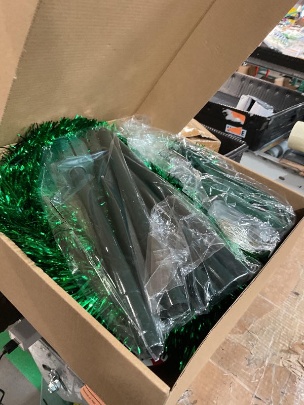 Photo 1 of [ Timer ] 6 Ft Pop Up Christmas Tinsel Tree, Green Collapsible Christmas Tree with 50 Colorful Light 16 Candy 10 Ball 4 Snowflake Merry Christmas Bow DIY Ornaments Battery Operated Xmas Decor Indoor